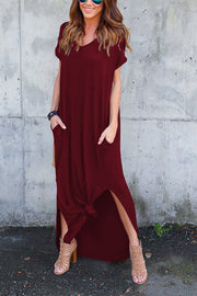 V-neck pocket slit dress