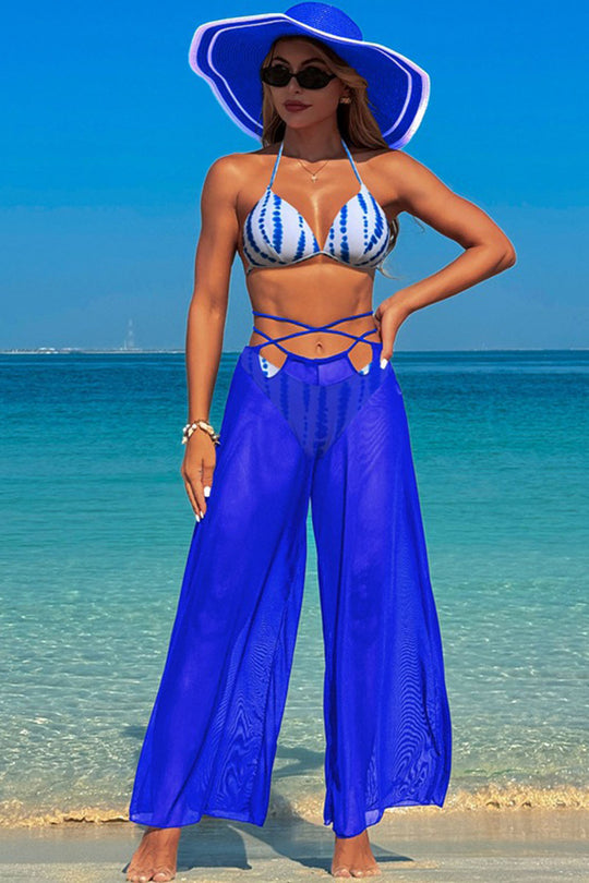 Multicolor printed suspender swimsuit three-piece swimsuit