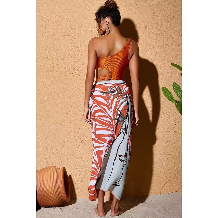 Maillot de bain une pièce et paréo découpés avec ceinture perlée Stones 
