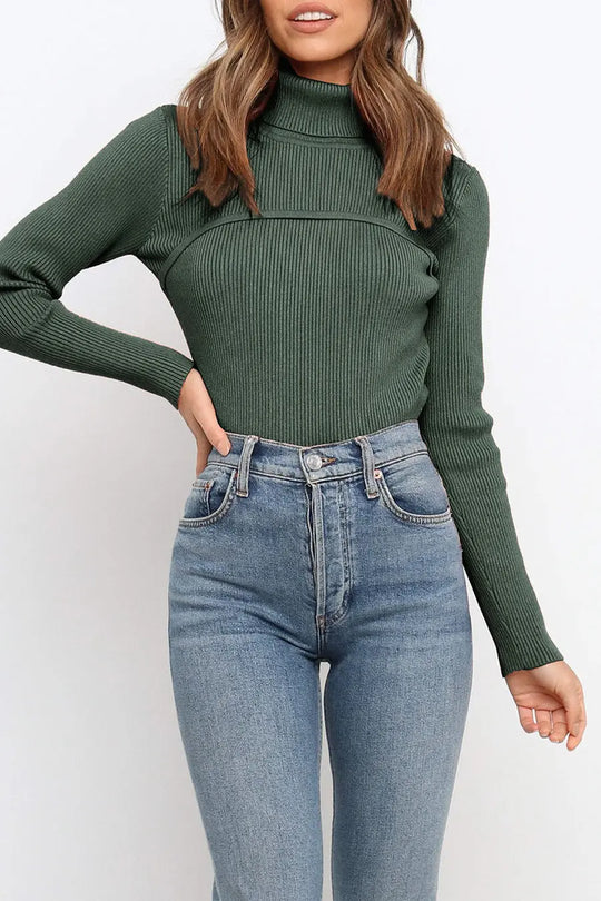 Pull en tricot moulant à col roulé et manches longues