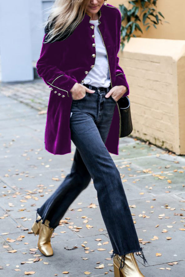 Warm velvet patchwork multi-button women's jacket