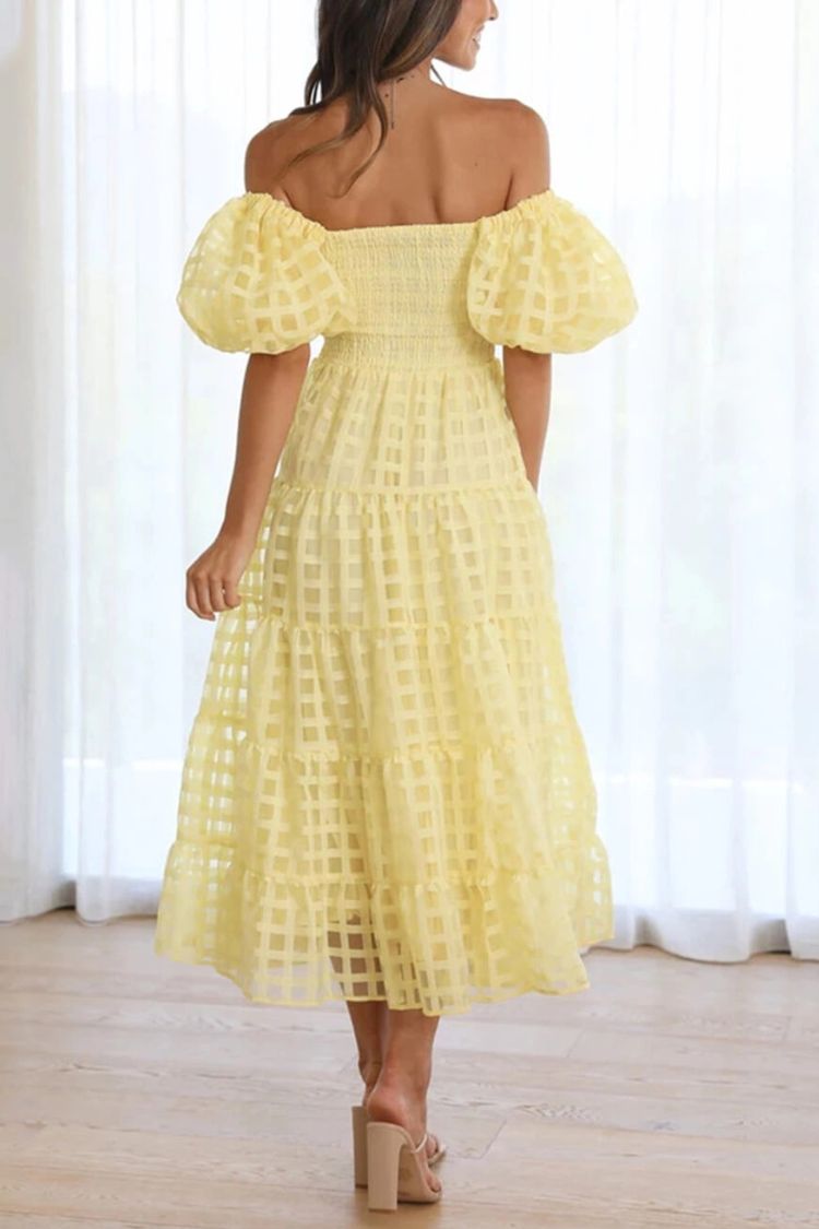 Fashionable One-Shoulder Chiffon Puff Sleeve Swing Midi Dress
