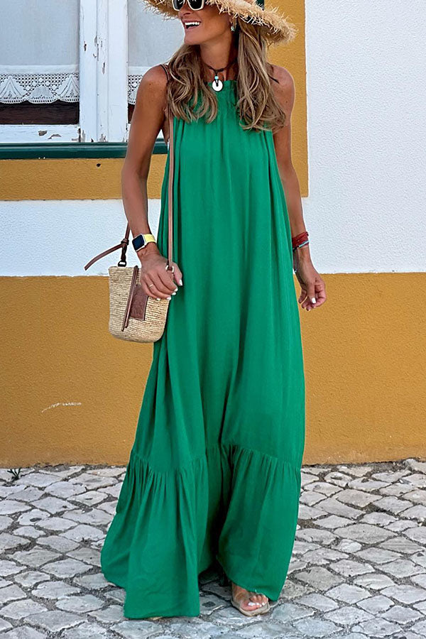 Robe ample européenne plissée sans manches à bretelles 