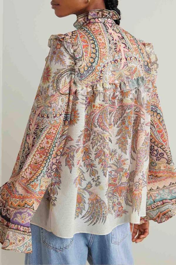 Exquisite Vintage Paisley Print Ruffled Shirt