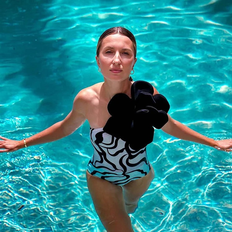 Maillot de bain une pièce et jupe Vioye à imprimé floral 3D exagéré 