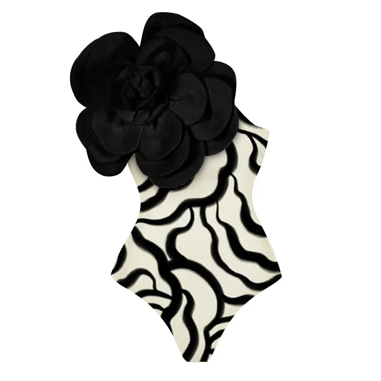Maillot de bain une pièce et jupe Vioye à imprimé floral 3D exagéré 