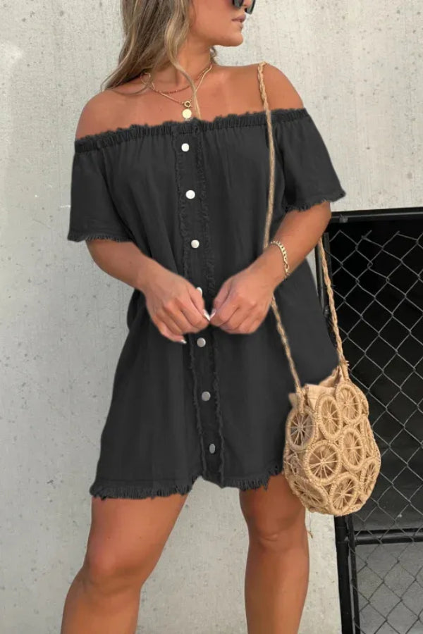 NEW SHORT SLEEVE CASUAL DENIM DRESS (BUY 2 FREE SHIPPING)