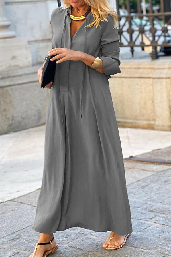 Solid Color Lapel Long Sleeve Simple Casual Long Shirt Dress