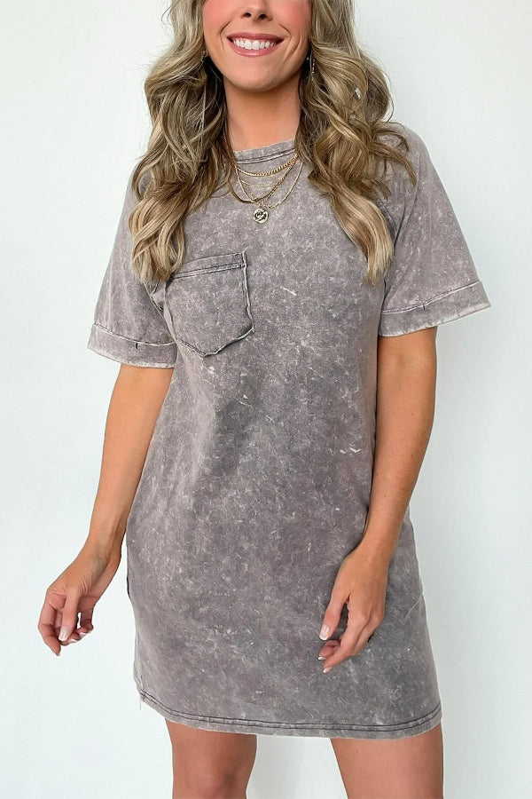 Robe courte délavée à manches courtes et poches pour femme (achetez-en 2, livraison gratuite) 