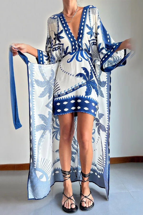 Robe imprimée chic en deux pièces à lacets 