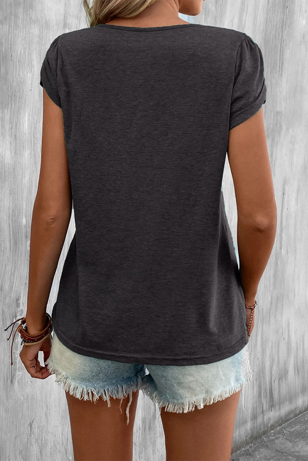 Solid Color Casual Cutout Neck T Shirt