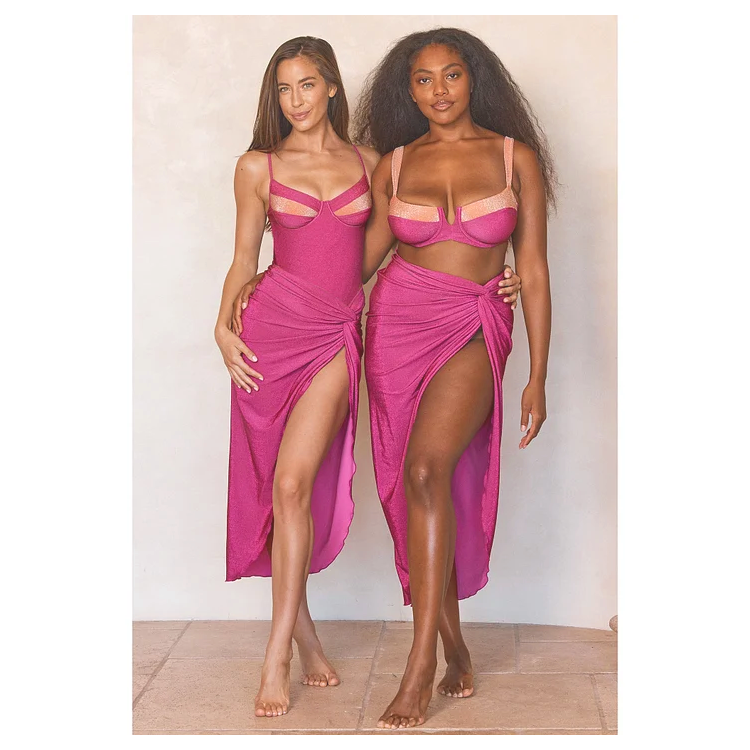 Maillot de bain une pièce et paréo à blocs de couleurs 