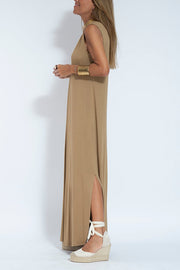 Elegant Is Eternal Knit Solid Color Sleeveless Slit Maxi Dress