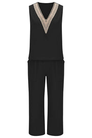 Mchoice Women's Summer Outfits Fashion V-neck Solid Color Sleeveless Tops and Loose Pocket Pants Suit