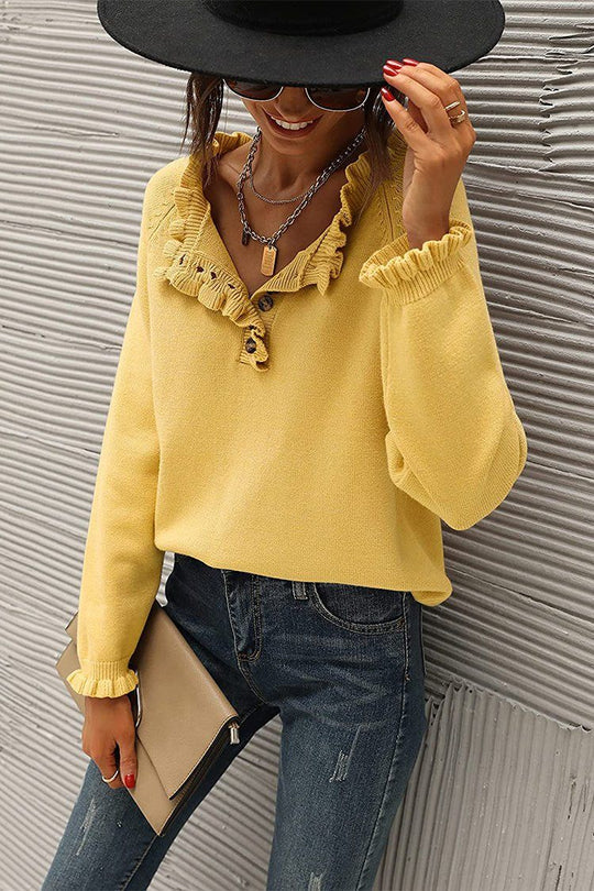 Pull en tricot à manches longues et à volants