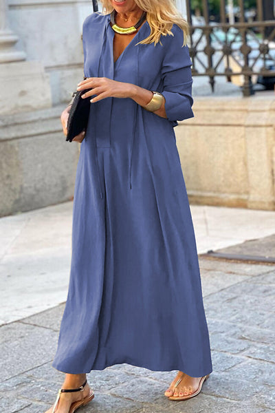 Solid Color Lapel Long Sleeve Simple Casual Long Shirt Dress