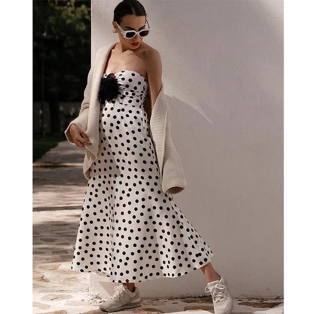 One Shoulder Ruffle Dot Printed Cut Out One Piece Swimsuit and Skirt