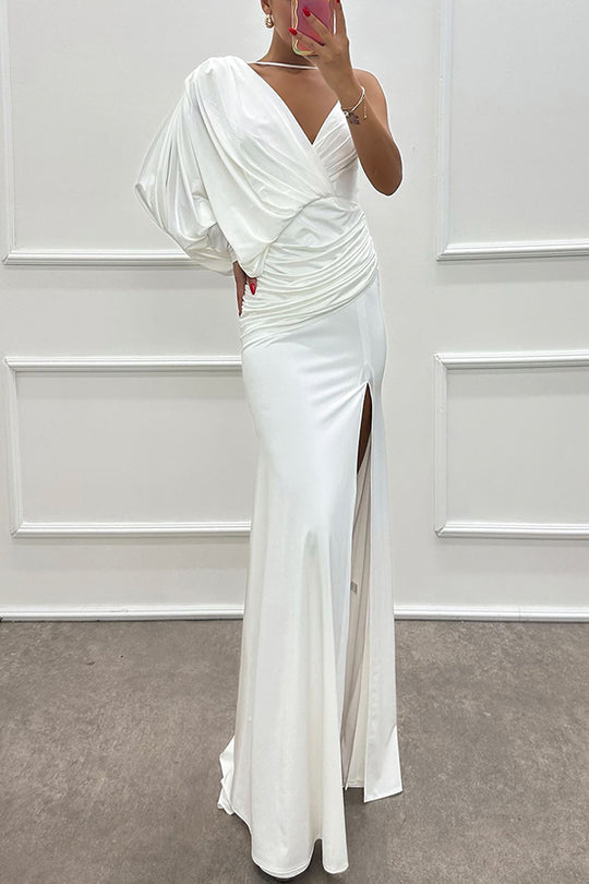 Robe longue fendue à une épaule et manches chauve-souris Like Venus