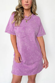 Women's Short Sleeve Washed Mini Dress with Pockets (Buy 2 for Free Shipping)