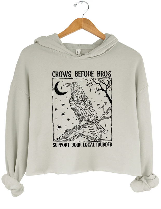 Dark Academia Crows Before Bros Crop Hoodie