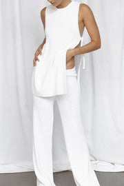 Zita Knit Open Sides Tie- Up Top and Adjustable Elastic Waist Flare Pants Set