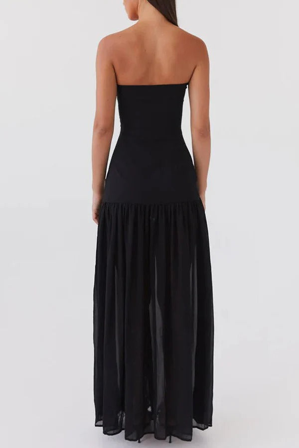 Robe longue bustier en mousseline semi-transparente patchwork Eden