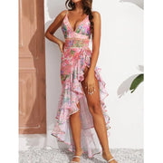 swimgirls V Neck Floral Print One Piece Swimsuit and Mesh Splicing Sarong