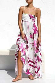 Spaghetti Strap High Waist Floral Print Swing Maxi Vacation Dress