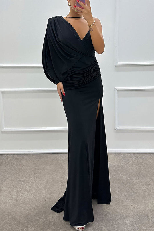 Robe longue fendue à une épaule et manches chauve-souris Like Venus