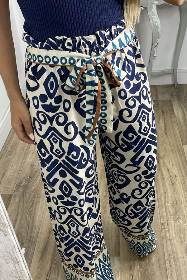 GALA waist tie ethnic totem pattern trousers