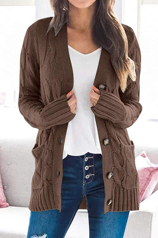 Knitted Solid Color Button Down Chunky Outwear Cardigan