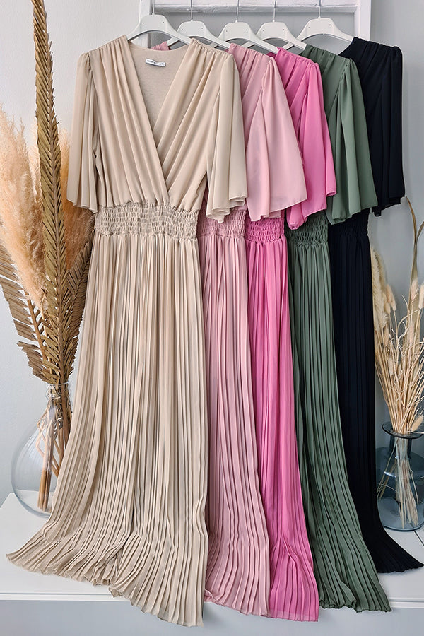 Delightful Day Smocked Waiset Pleated Wide Leg Jumpsuit