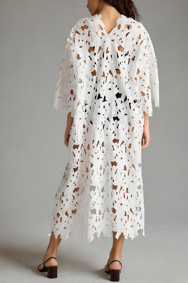Robe de plage mi-longue à imprimé floral et dentelle à œillets « I Belong Here »