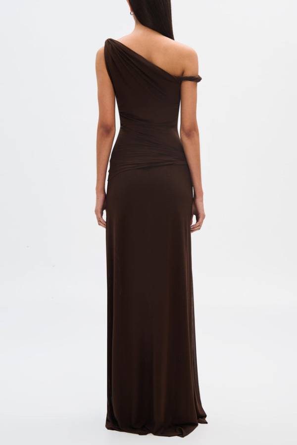 Robe longue extensible décontractée et sexy à une épaule avec ourlet drapé et détails torsadés