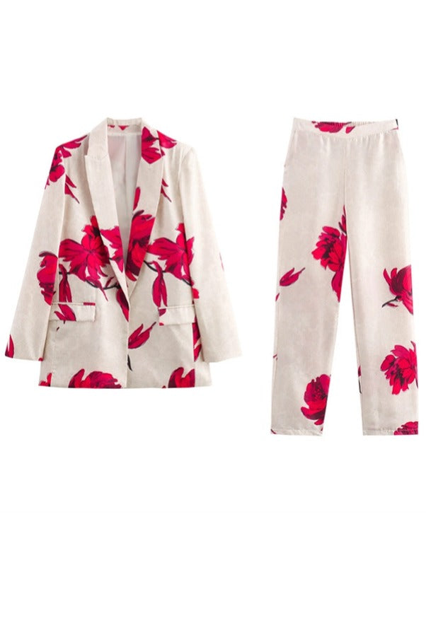 Special Attendance Satin Floral Print Long Sleeve Lapel Loose Blazer