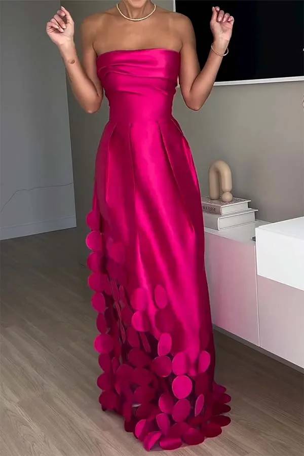 Robe longue de soirée luxueuse en satin à pois et maille épissée, épaules dénudées