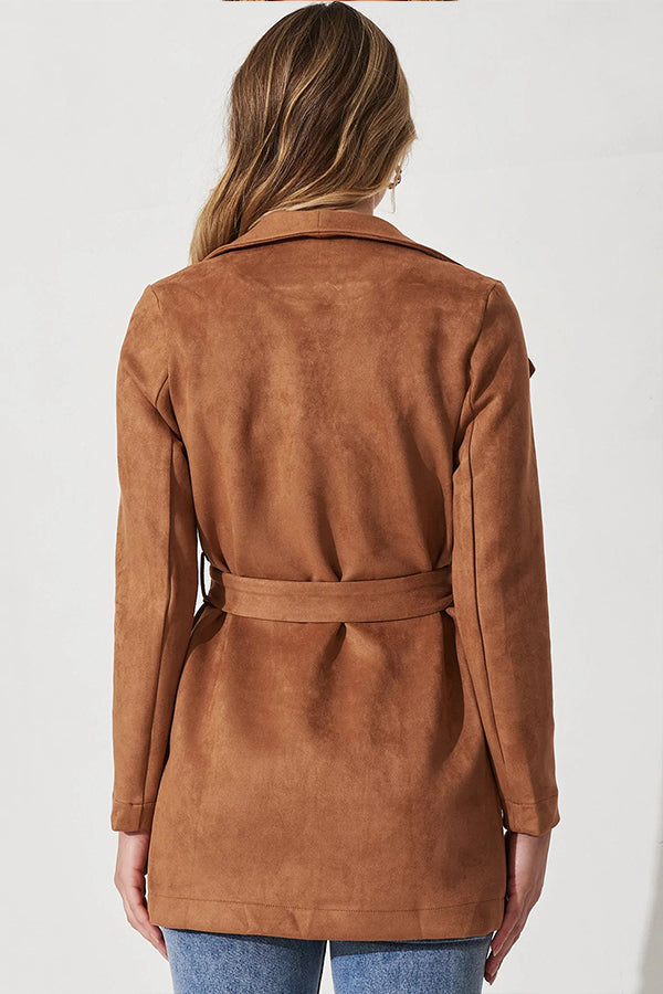 Cardigan de costume de couleur unie, veste à manches longues en daim à gros revers