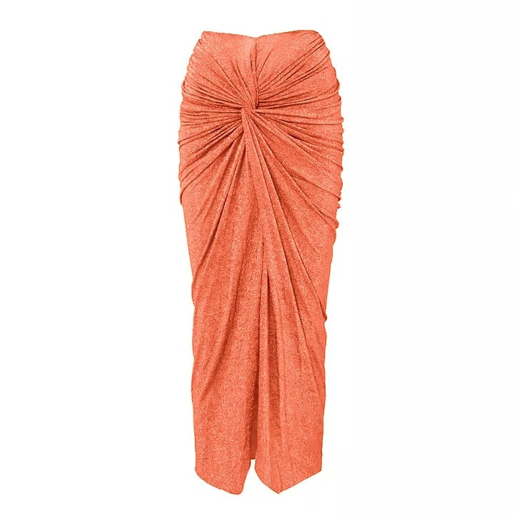 Maillot de bain une pièce et jupe plissés à texture brillante 