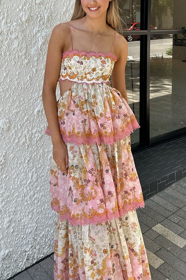 Charming Smile – Maxikleid mit Blumenmuster, gewelltem Spitzenbesatz am Rücken und Bindeband