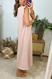 Striped Fly Sleeve V-Neck Casual Dress