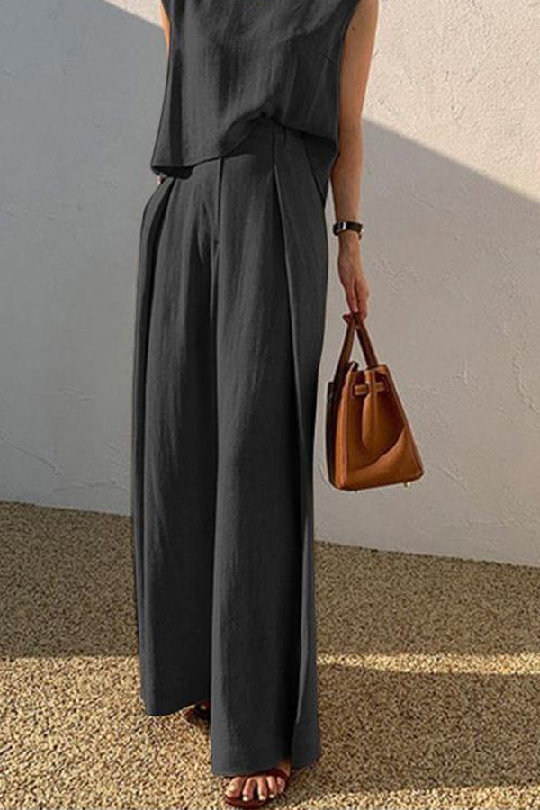 Fashion casual loose two-piece sleeveless top loose wide leg pants for women
