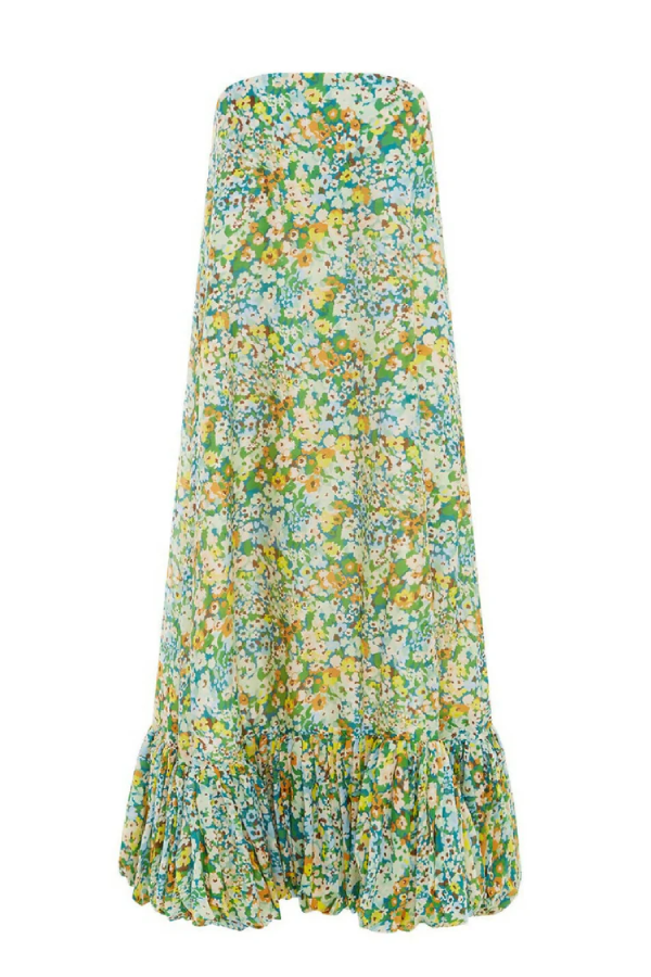 Robe ample bustier à fleurs vertes