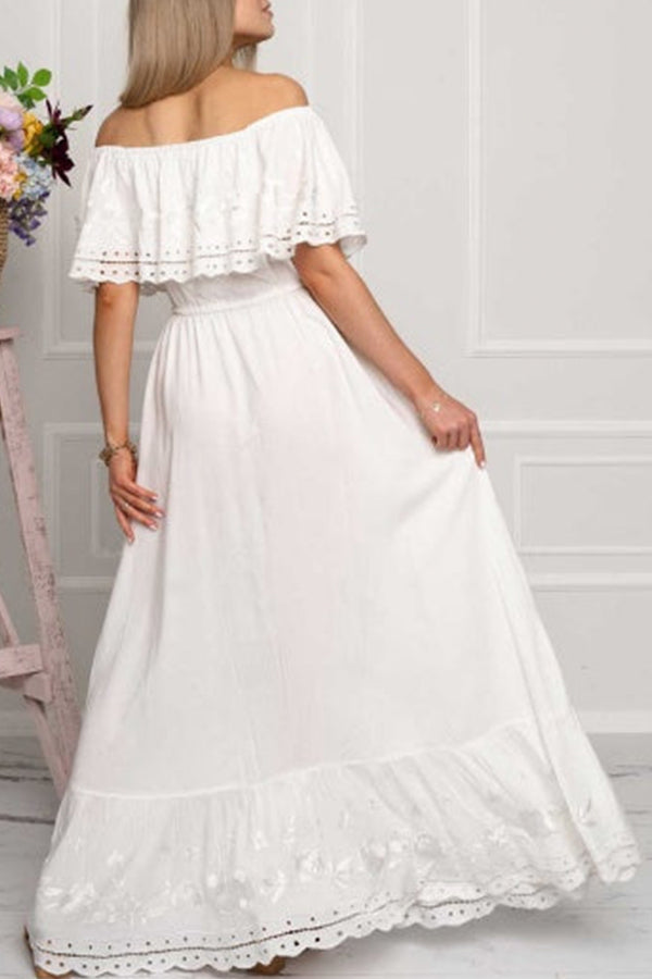 GODLIKE one-shoulder floral embroidered drawstring fringed belted maxi dress