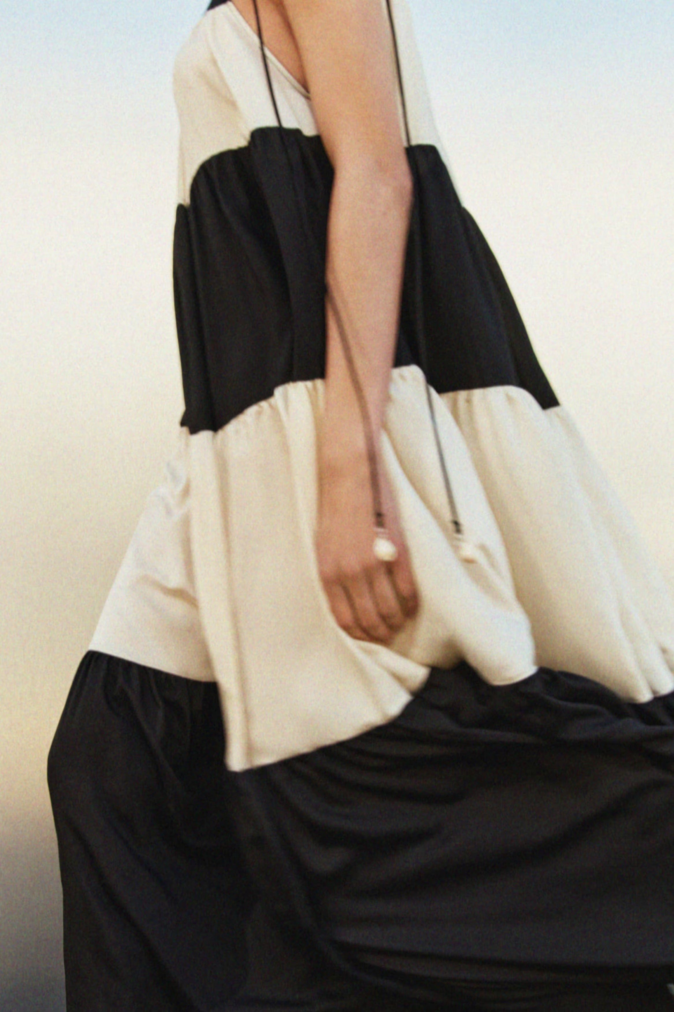 Meila Colorblock Tie-strap Gathered Tiers A-line Maxi Dress