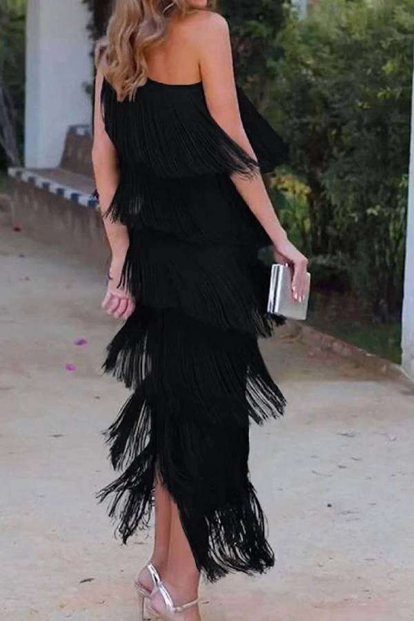 Off-Shoulder Elegant Fringe Dress