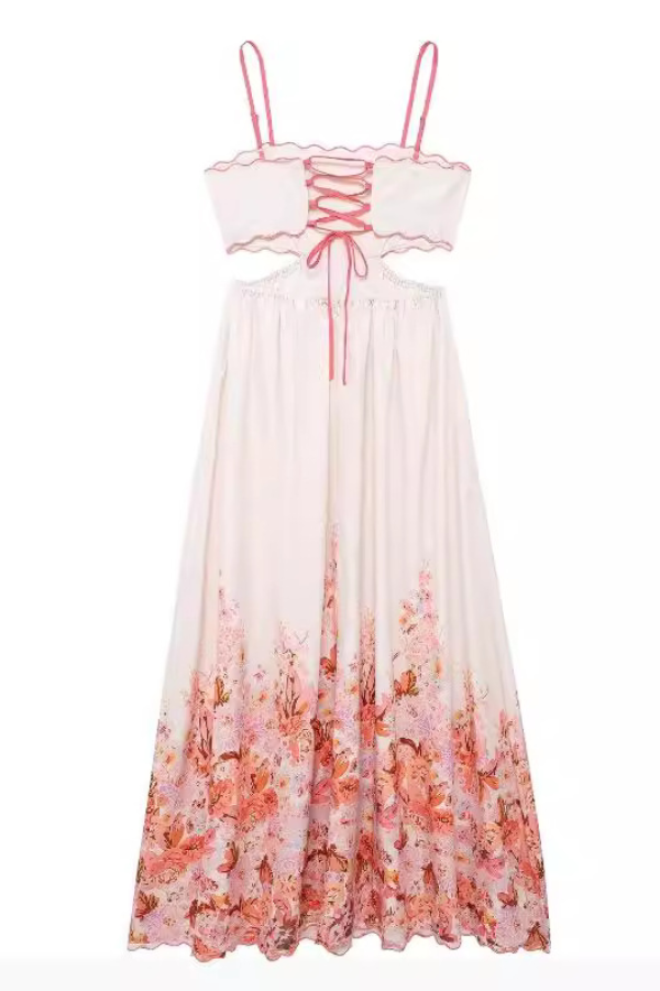 Modisches Kleid mit Strapsenprint und Bindeband auf der Rückseite