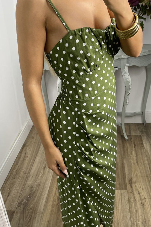 Polka Dot Sling Hem Slit Dress