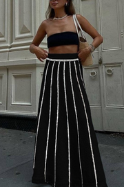 Striped Fringed Knitted Skirt