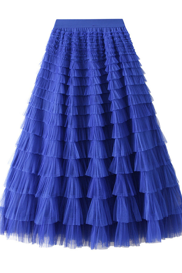 Jupe longue en tulle à taille élastique et à volants Soyez votre propre reine de la ville