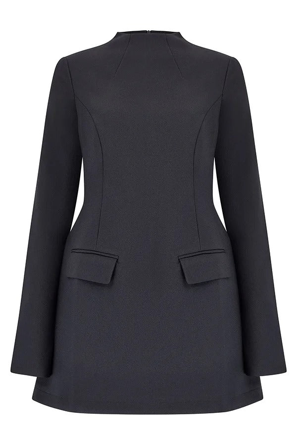 Robe courte Ultimate Muse à col haut et manches longues fendues avec poches à rabat